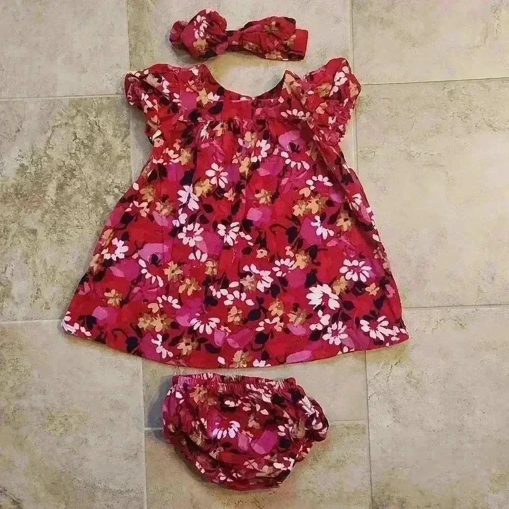Children's Place 3 Piece Floral Corduroy Dress Set